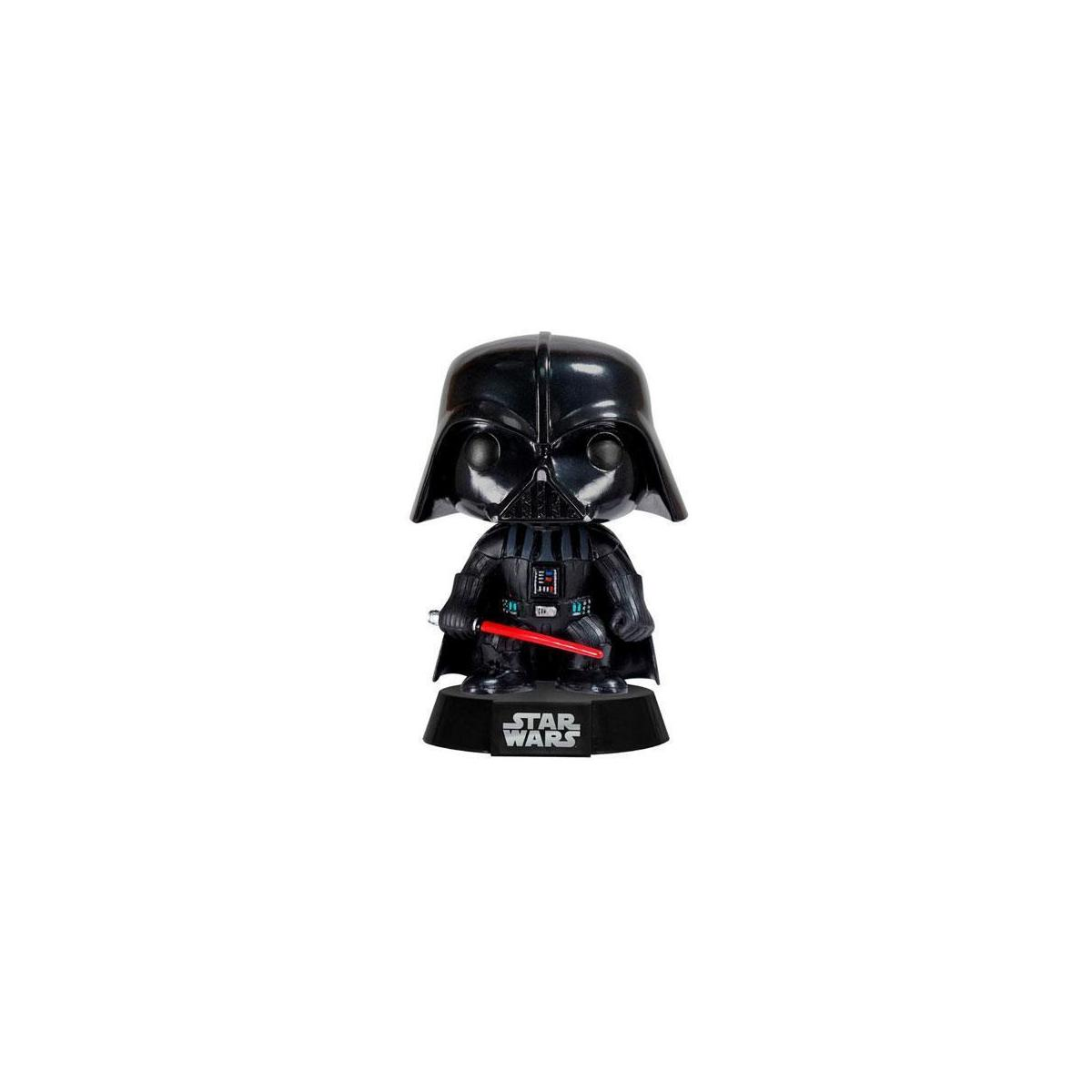 Figurka Funko Pop Dartha Vadera z czerwonym mieczem świetlnym na czarnej podstawie.
