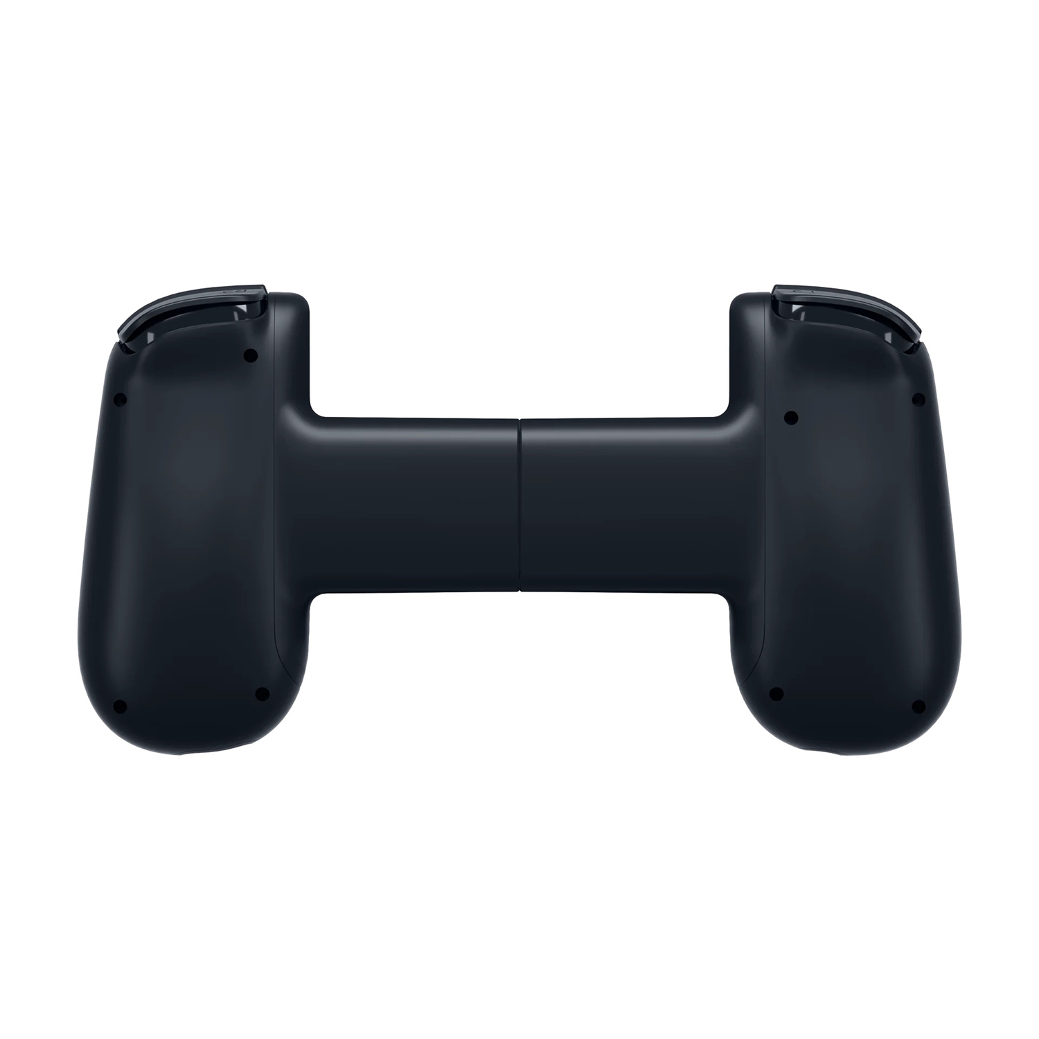 Un controller portatile nero con due impugnature collegate da una sottile sezione centrale.