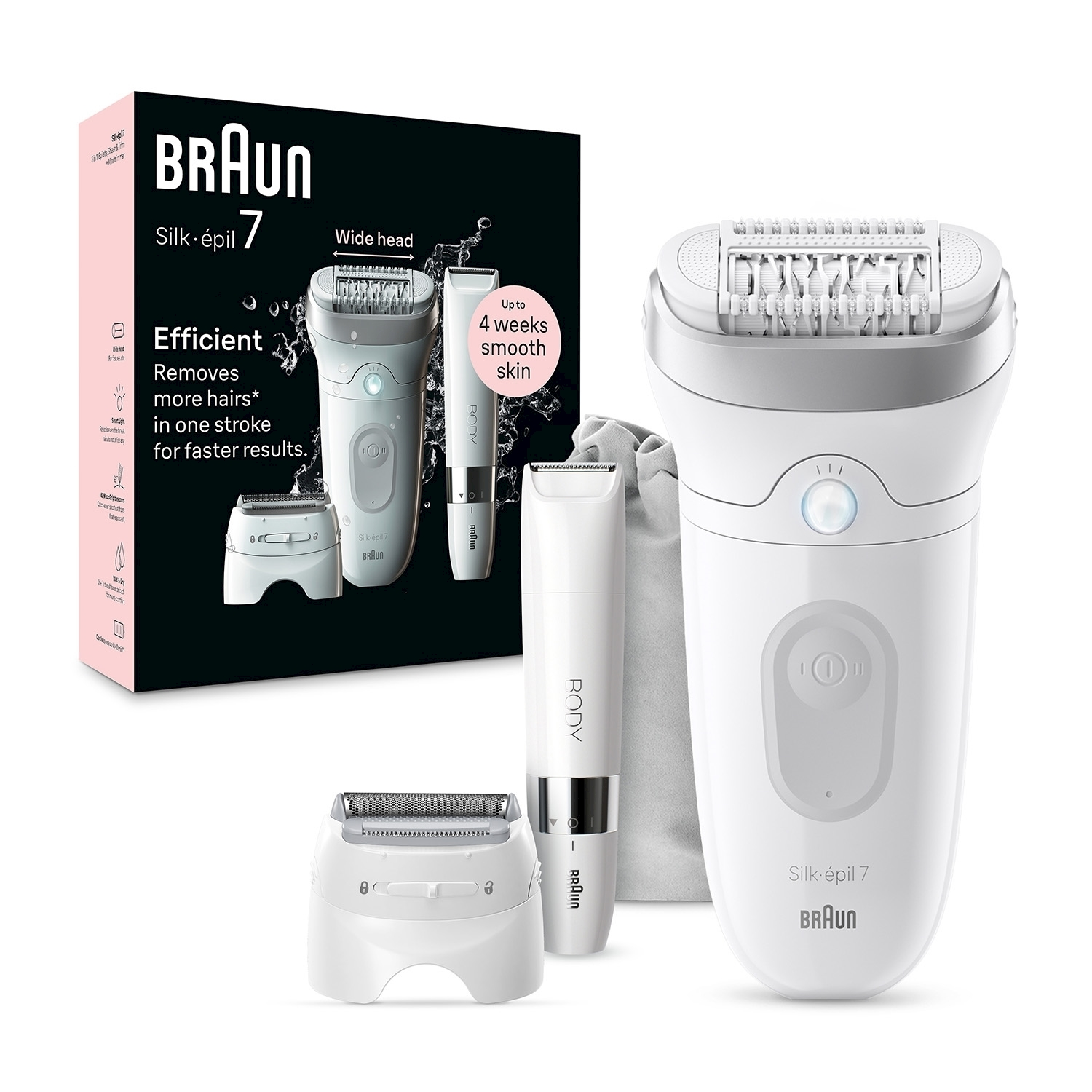 Depilator Braun Silk-épil 7 z nasadkami i opakowaniem.