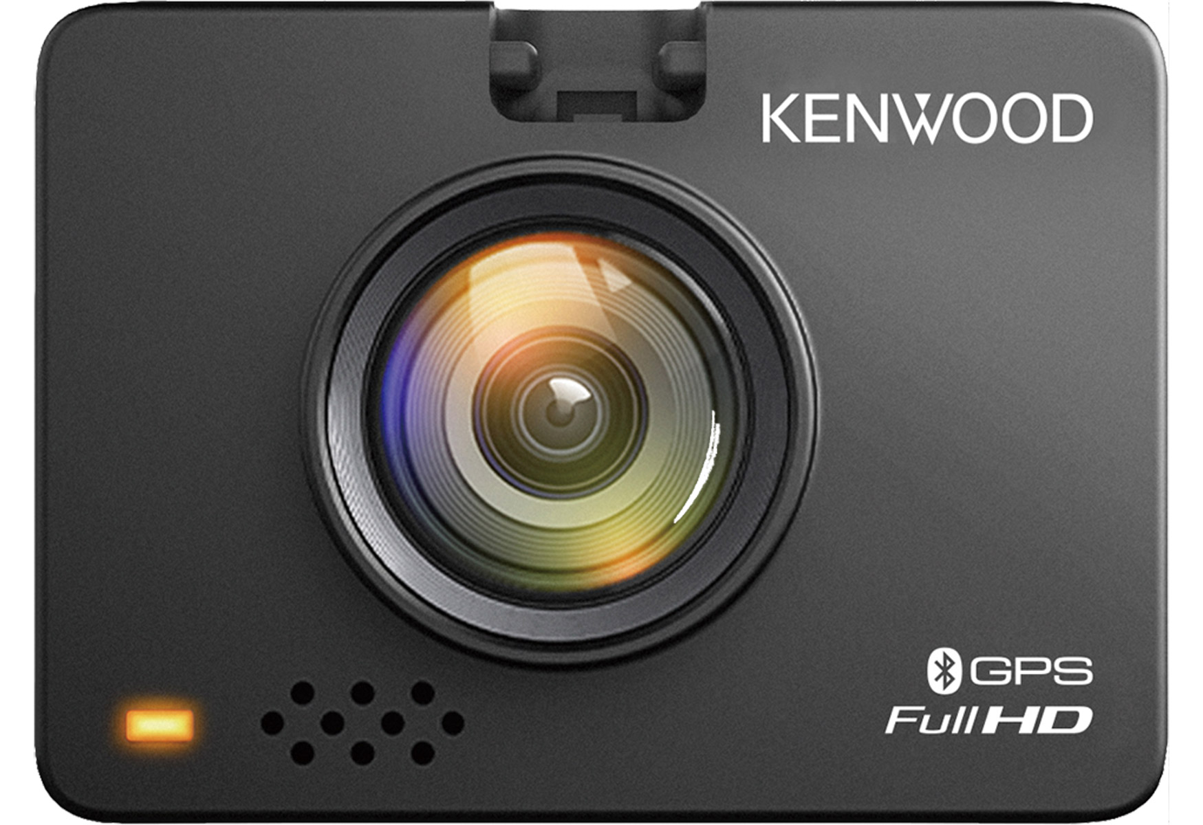 Schwarzer Kenwood Dashcam mit Linse, GPS und Full HD.