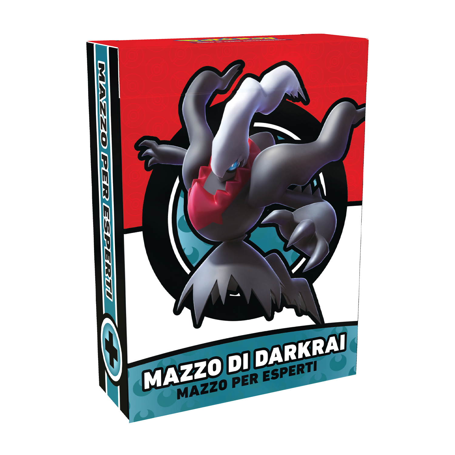 Una scatola di carte Pokémon con Darkrai sul davanti, design rosso e nero.