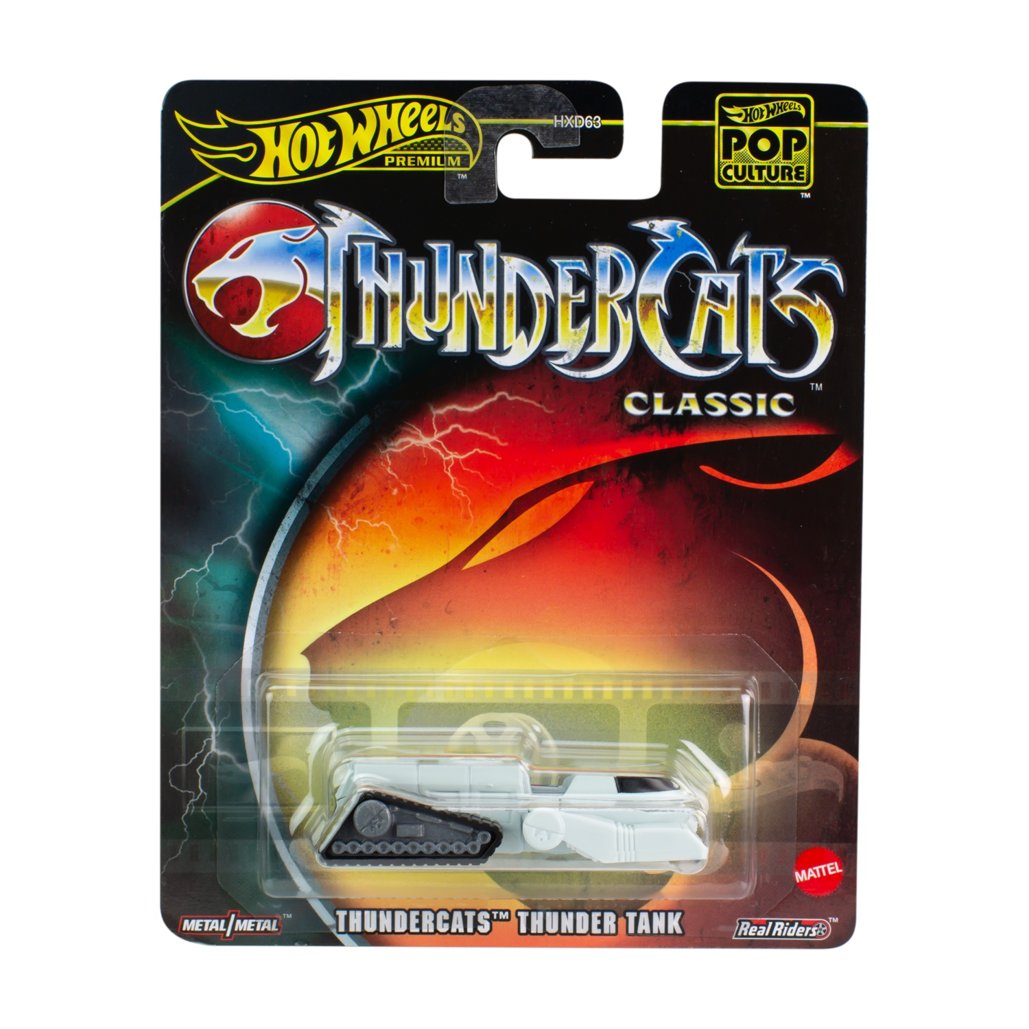 Biały czołg Hot Wheels Thundercats Thunder Tank w klasycznym stylu.