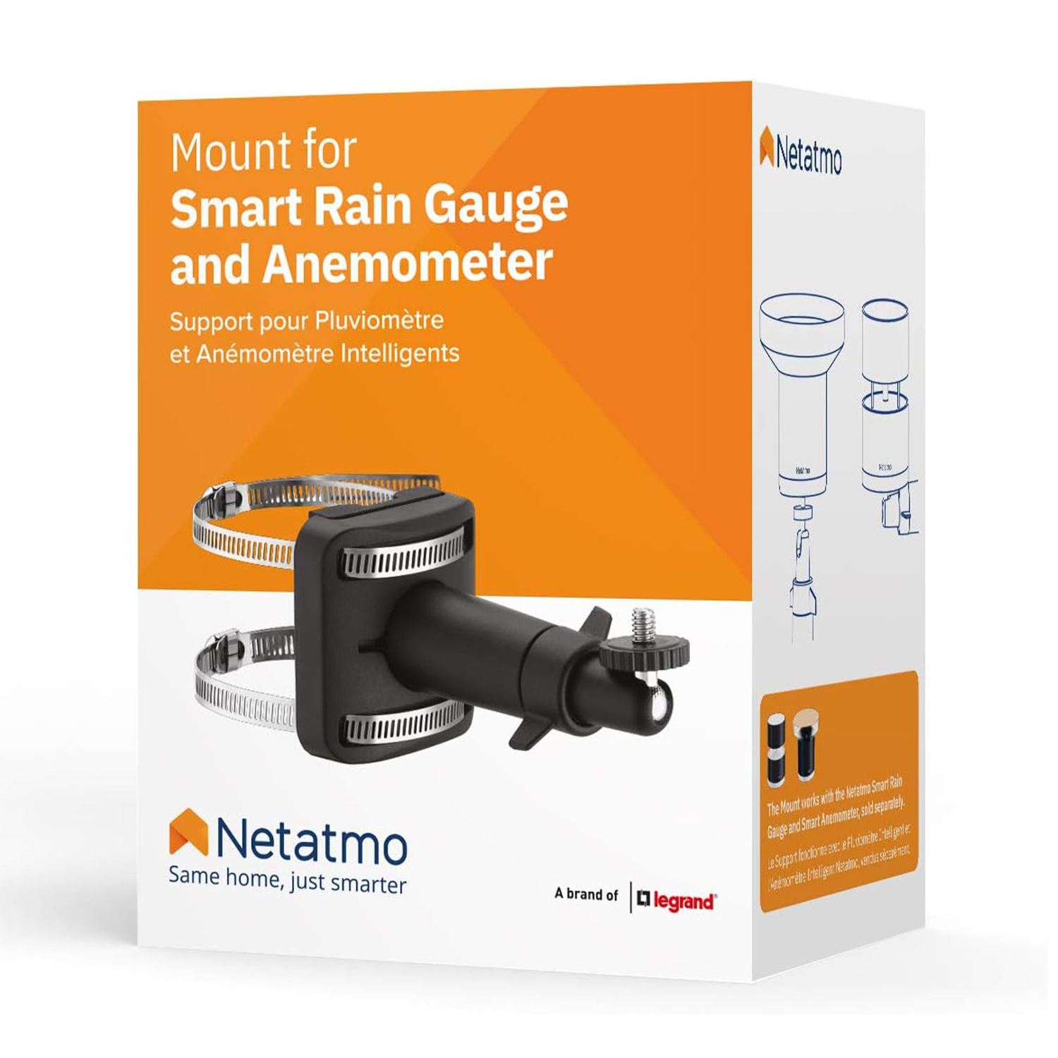 Packaging shows a mount for Netatmo rain gauge and anemometer.