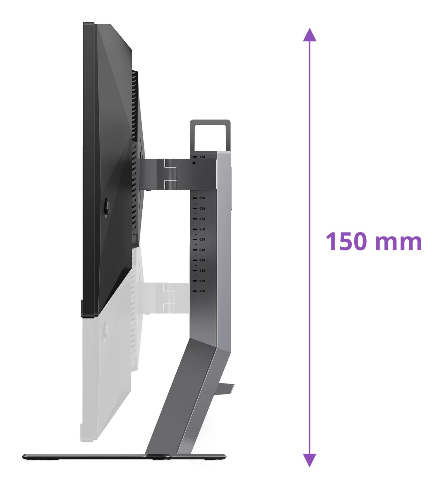 Monitorstandaard met hoogteschaal, 150 mm meting.