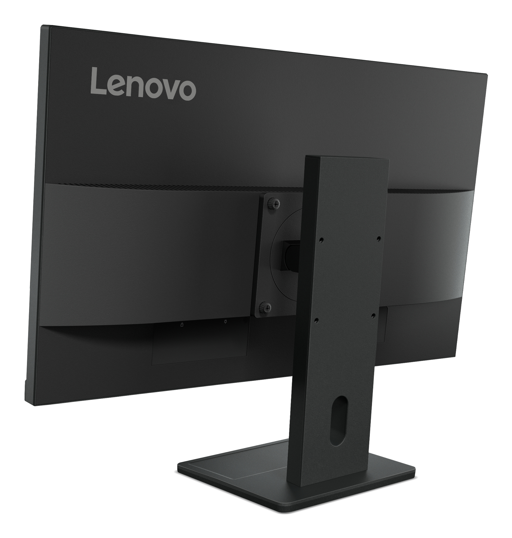 Tył czarnego monitora Lenovo ze stojakiem.