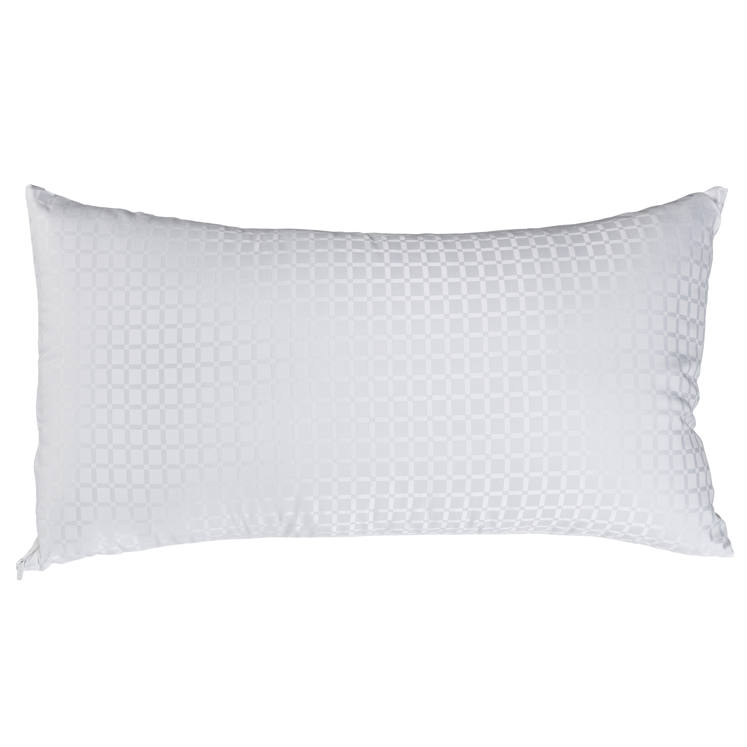 Una almohada blanca con un patrón a cuadros.
