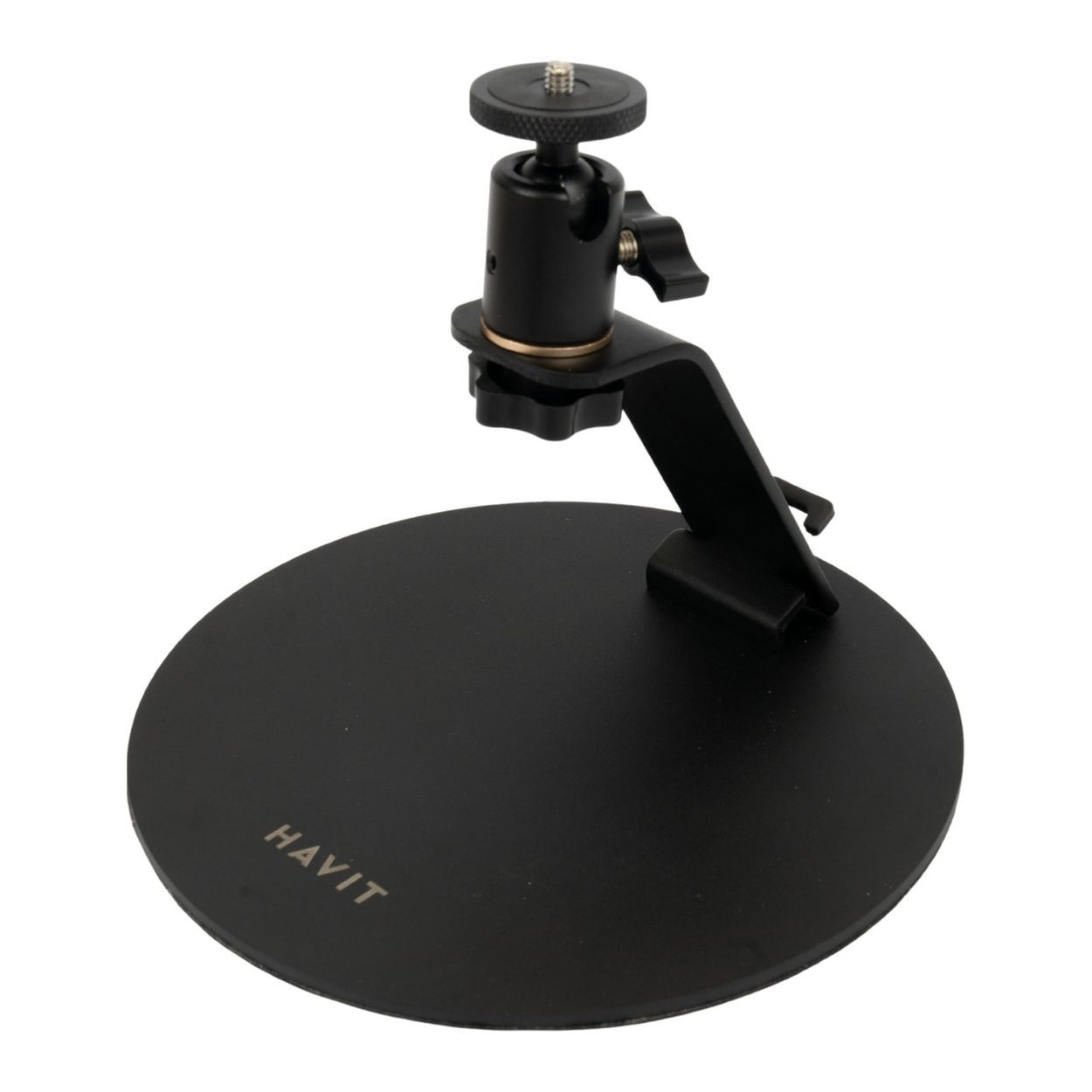 Ayarlanabilir top başlıklı ve tripod vidalı siyah Havit standı.
