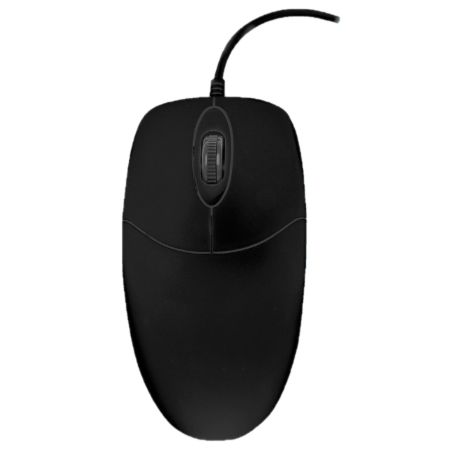 Ratón de ordenador negro con cable y rueda de desplazamiento.