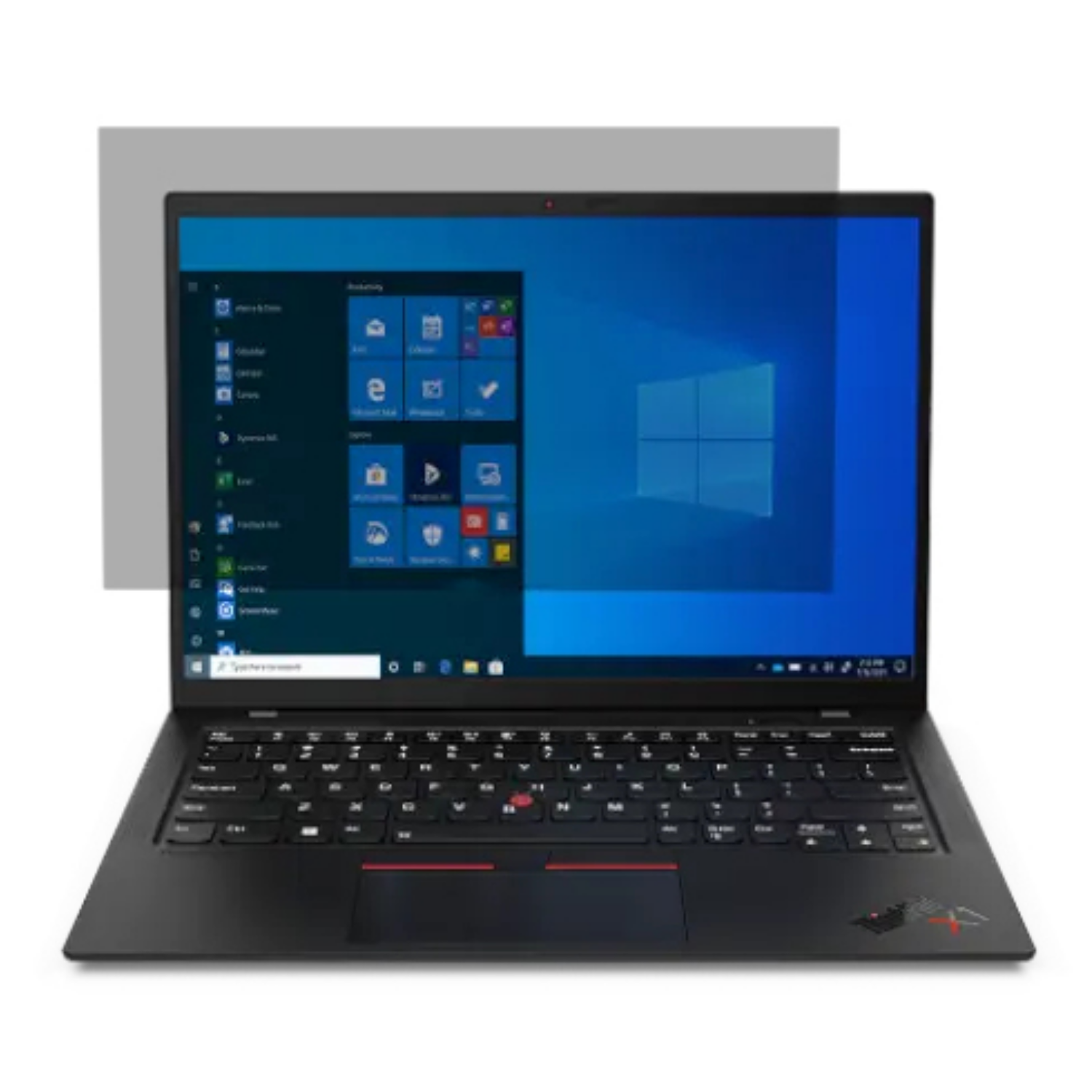 Laptop nero con menu Start di Windows e tastiera.