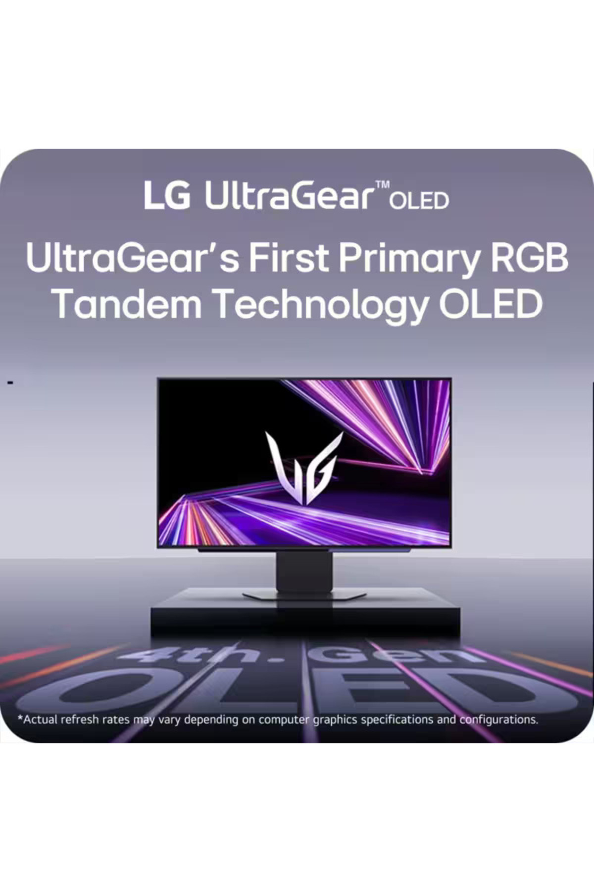 Stilize edilmiş logo ve RGB Tandem Teknolojisine sahip LG UltraGear OLED monitör.