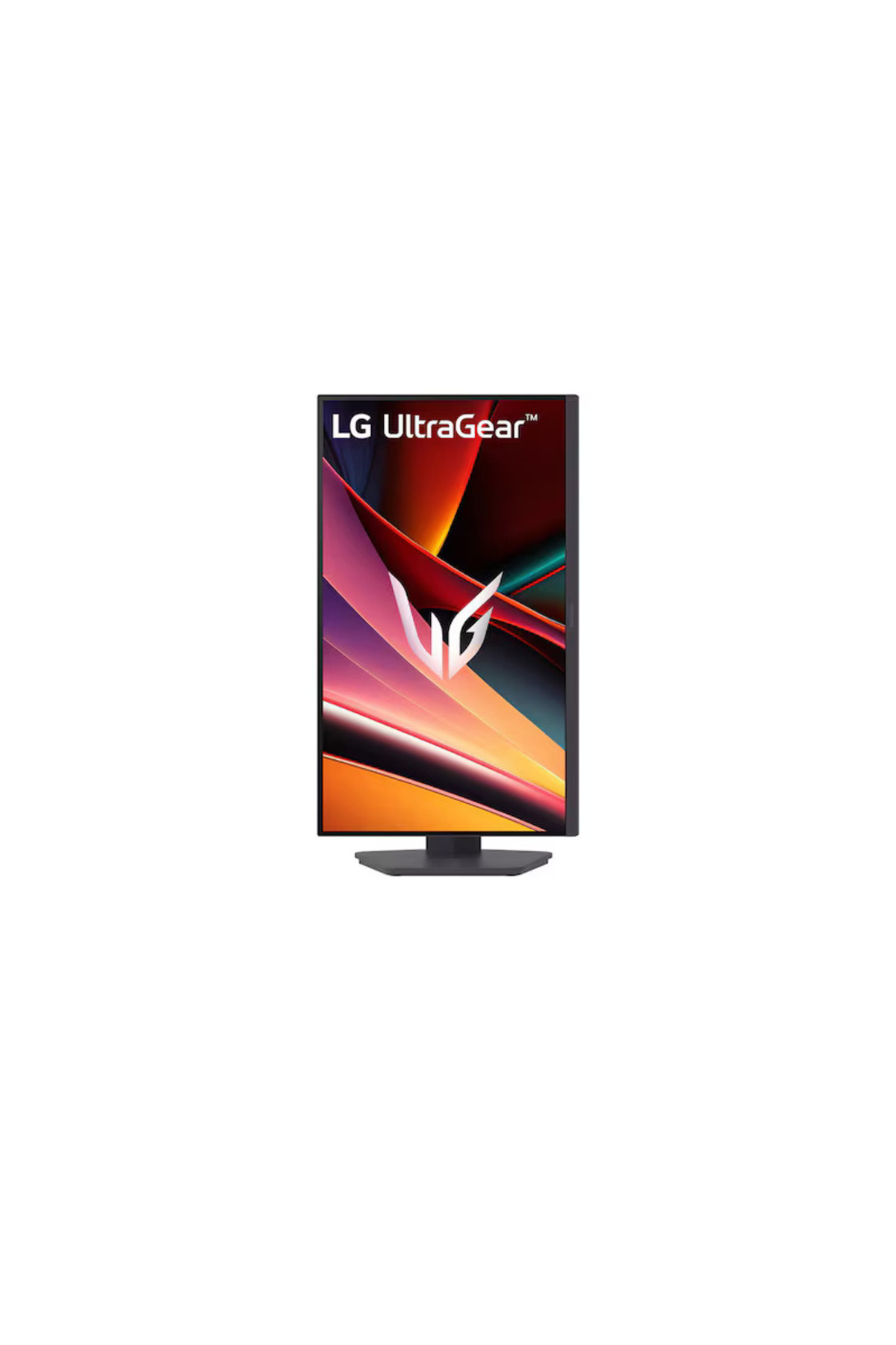 Soyut renkli arka plan ve LG logosu gösteren bir LG UltraGear oyuncu monitörü.