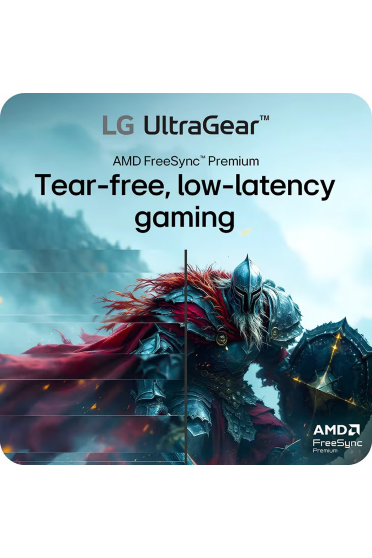 Kırmızı pelerinli zırhlı savaşçı, LG UltraGear ve AMD FreeSync.