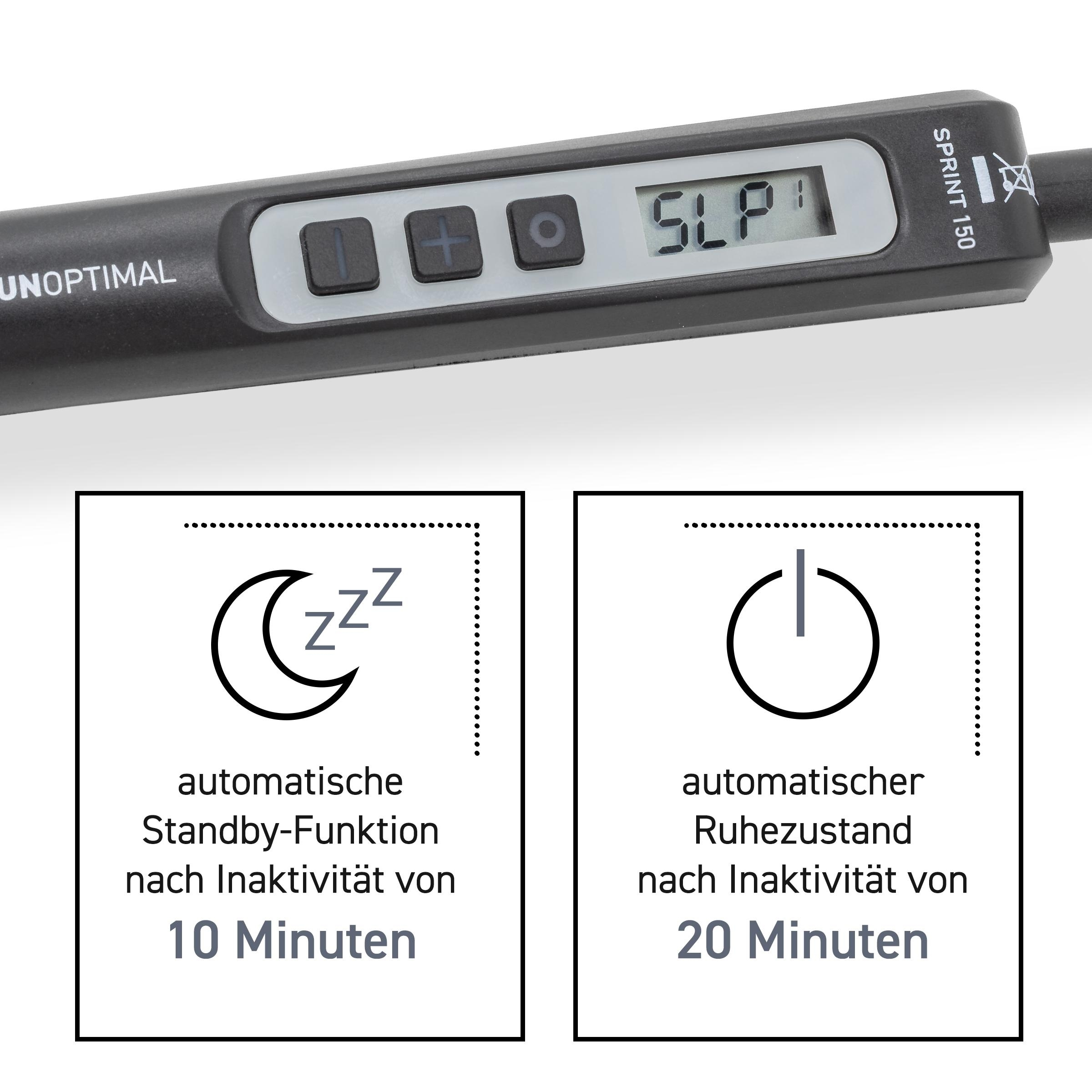 Ein digitales Gerät mit Anzeigen für Standby- und Ruhezustand.