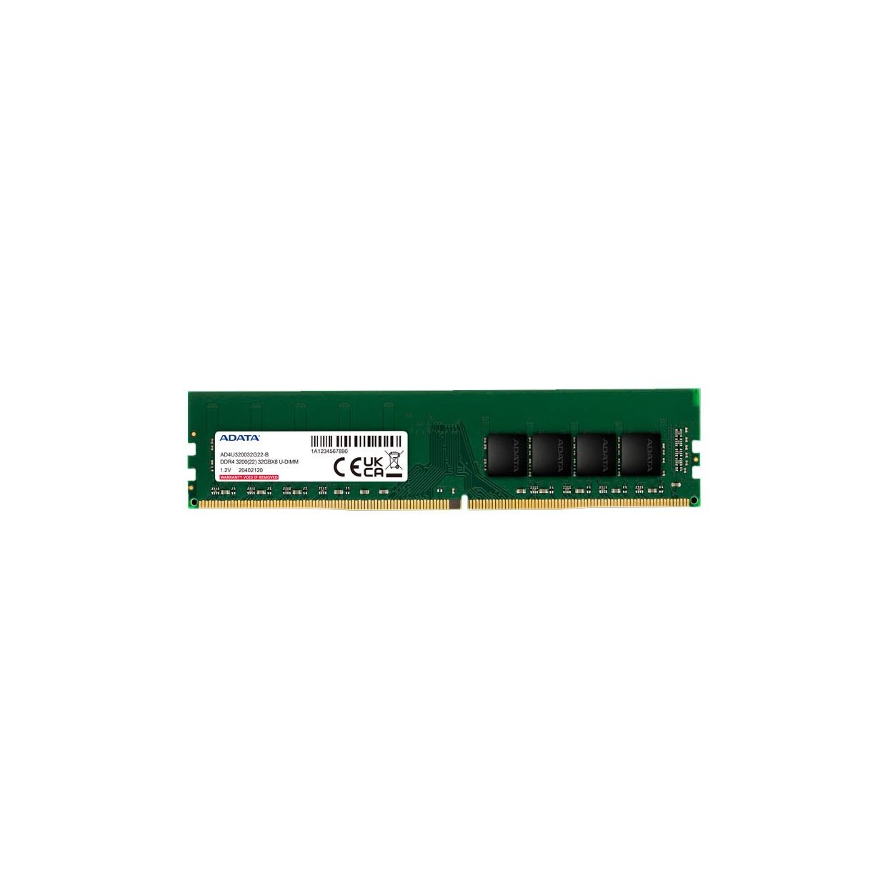 Altın renkli kontaklara ve siyah etikete sahip yeşil DDR4 RAM modülü.