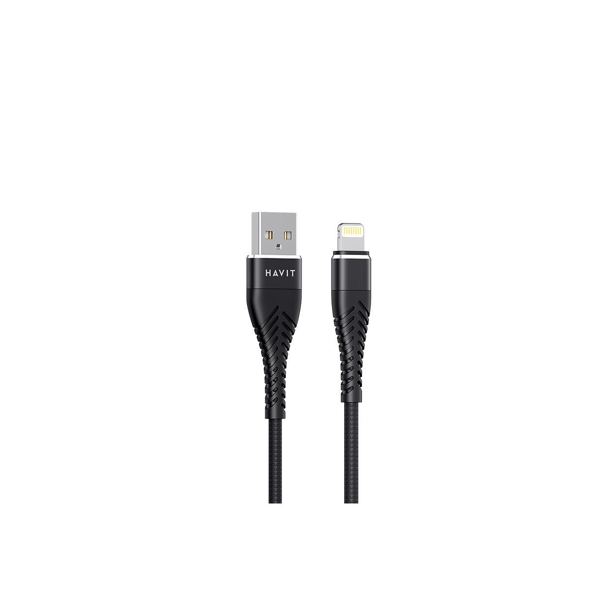 HAVIT markalı siyah bir USB-A - Lightning kablosu.