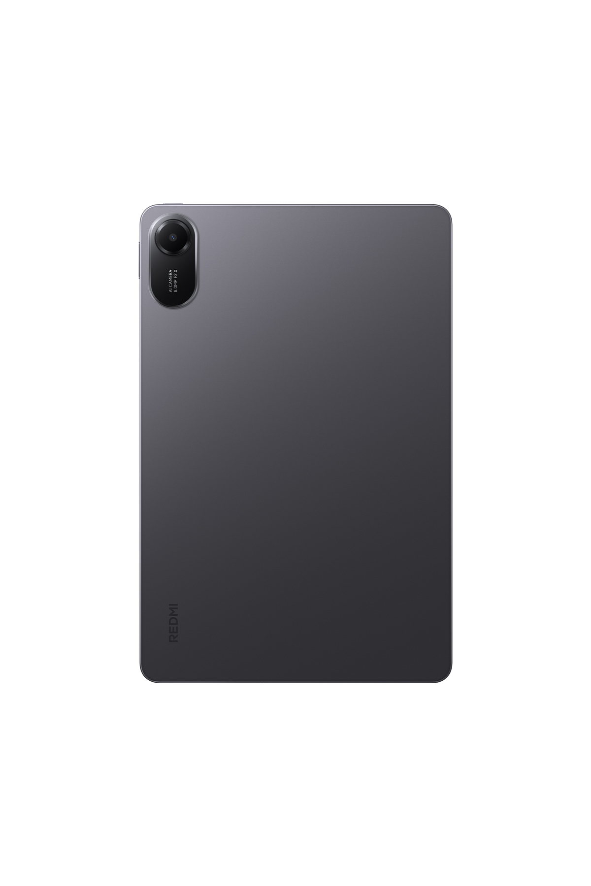 Sol üstte siyah kamera ünitesi olan gri tablet. Altta Redmi logosu.