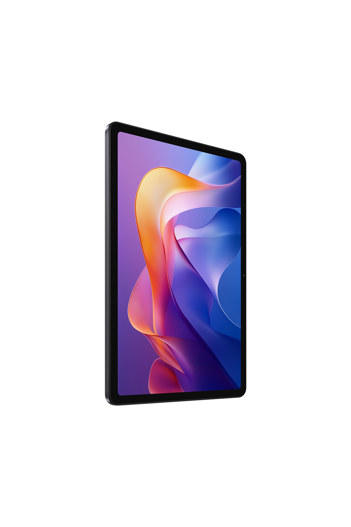 Ekranında renkli soyut bir arka plan gösteren siyah bir tablet.