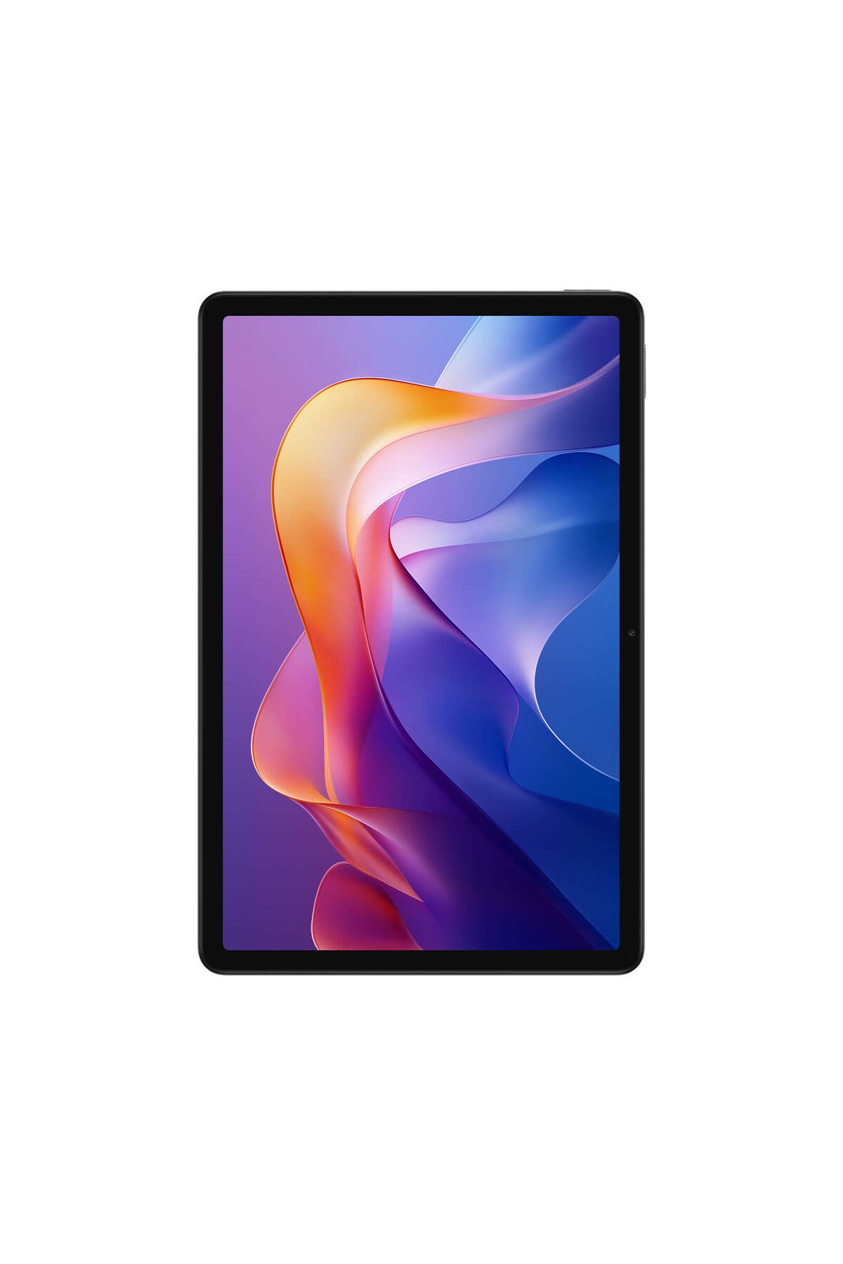 Renkli, akıcı duvar kağıdı gösteren siyah bir tablet.