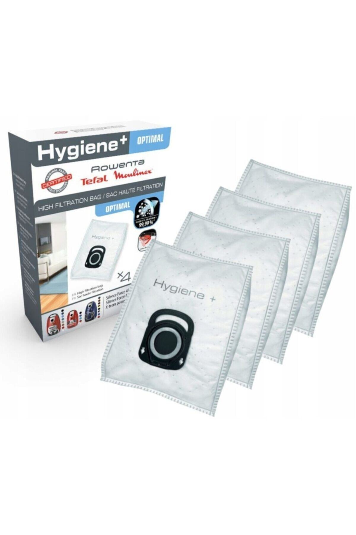 Rowenta Hygiene+ elektrikli süpürge torbaları, 4'lü paket, %99,99 filtreleme.