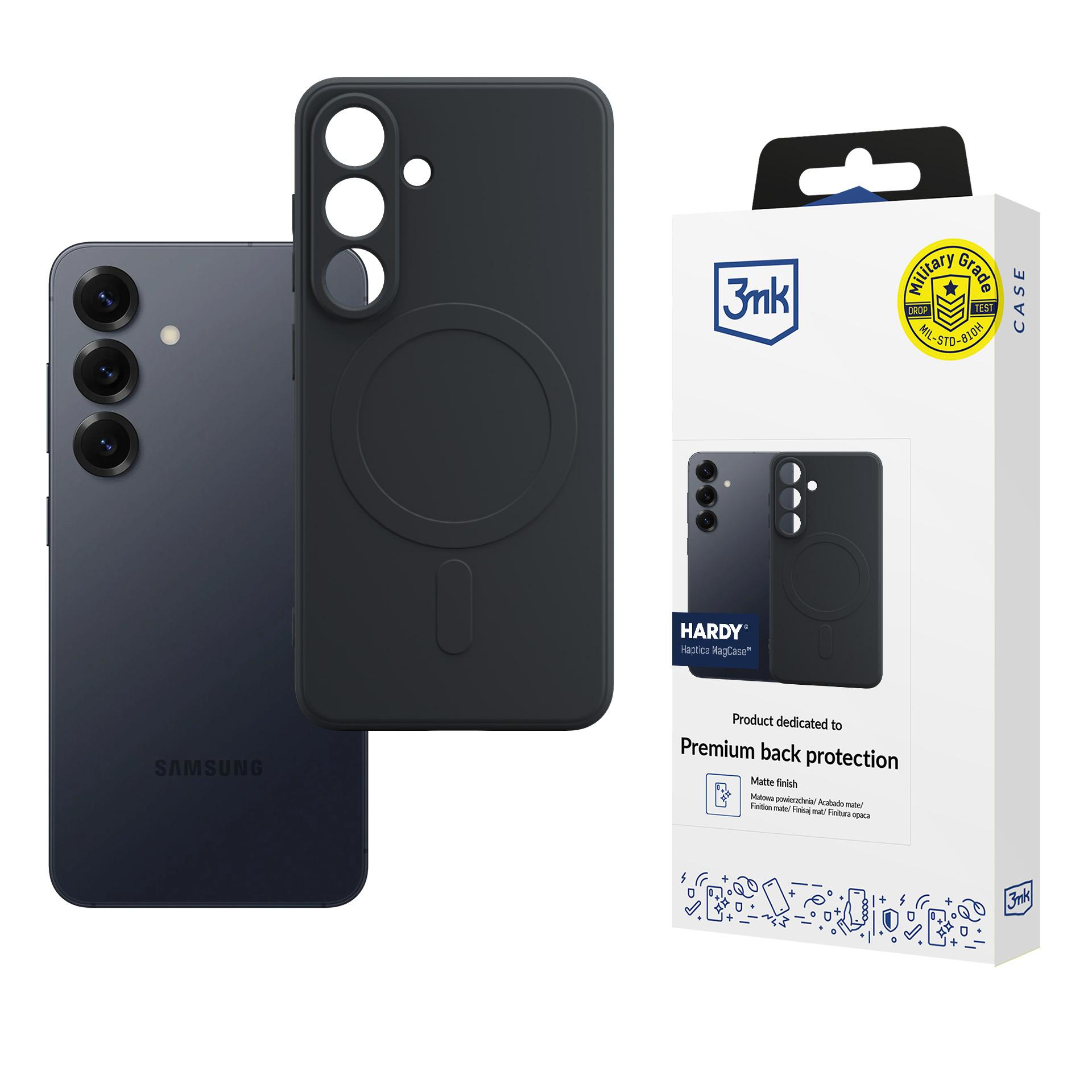 Czarny telefon Samsung z etui i opakowaniem. Ochrona klasy wojskowej.