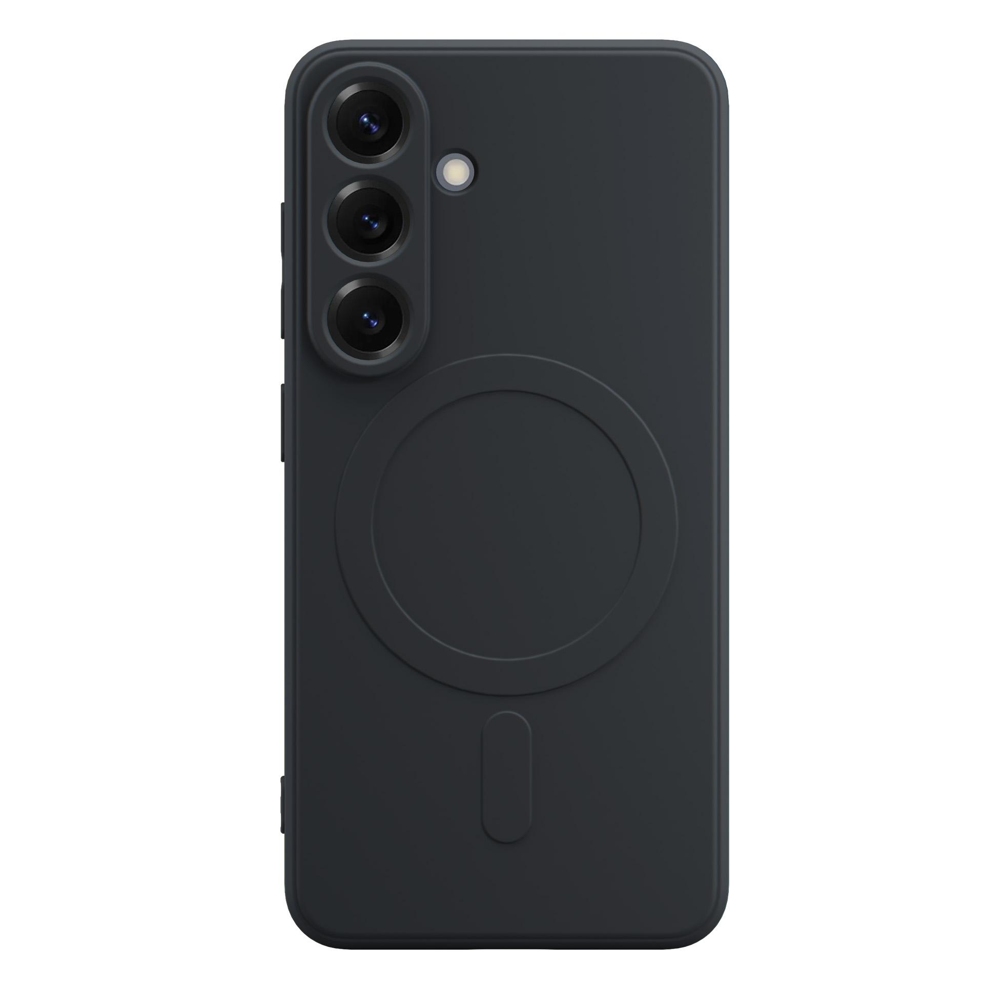 Ciemnoszare etui na telefon z trzema aparatami i okrągłym polem magnetycznym.