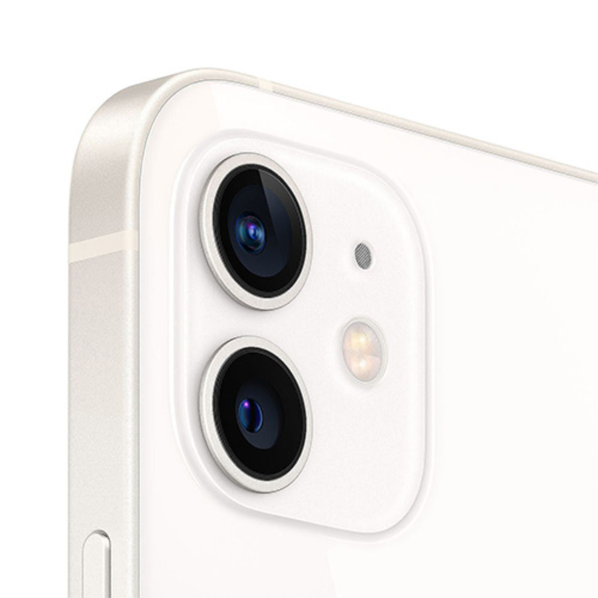 Primo piano del retro bianco di un iPhone che mostra il suo sistema a doppia fotocamera.