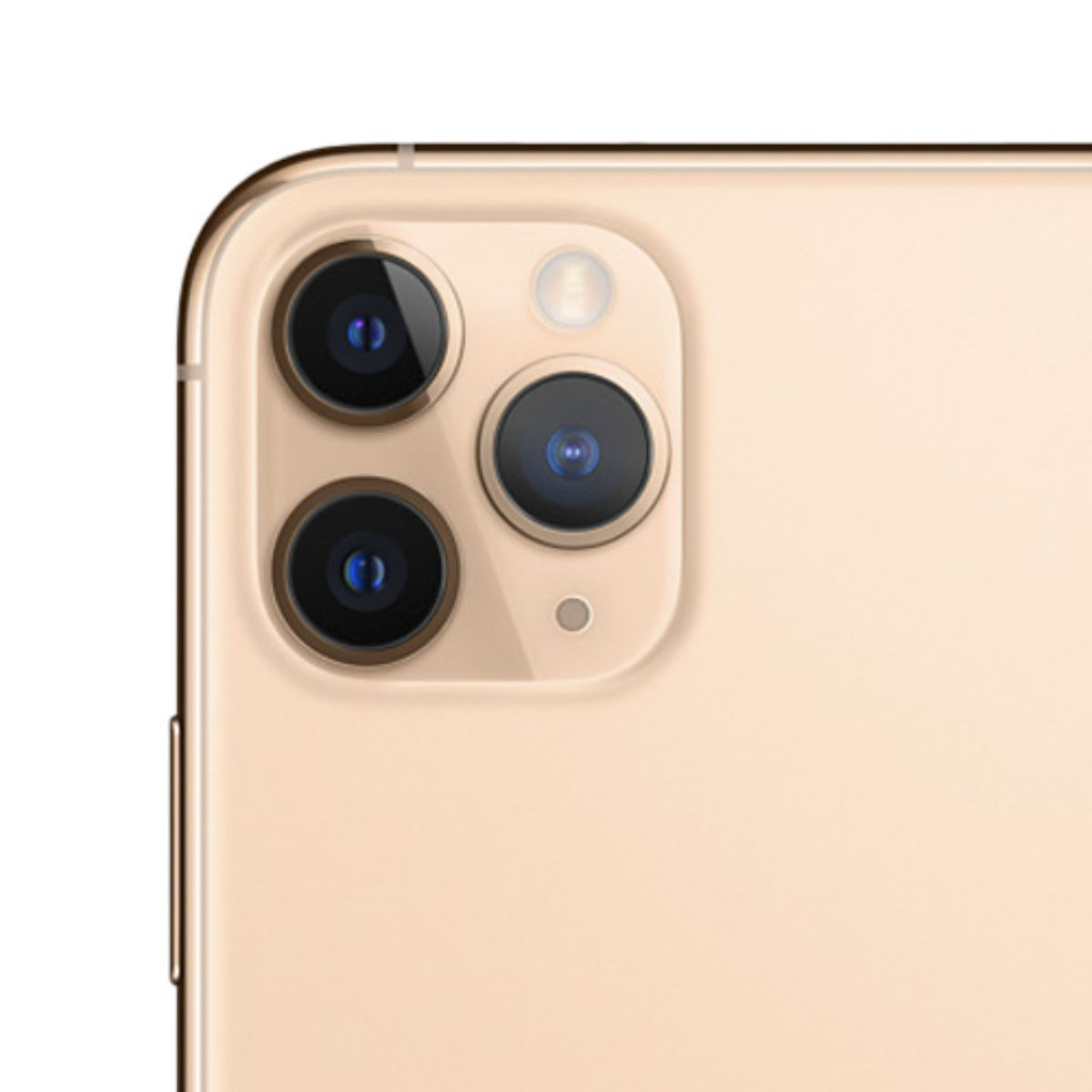 Goldenes iPhone mit Dreifachkamera und Blitz.