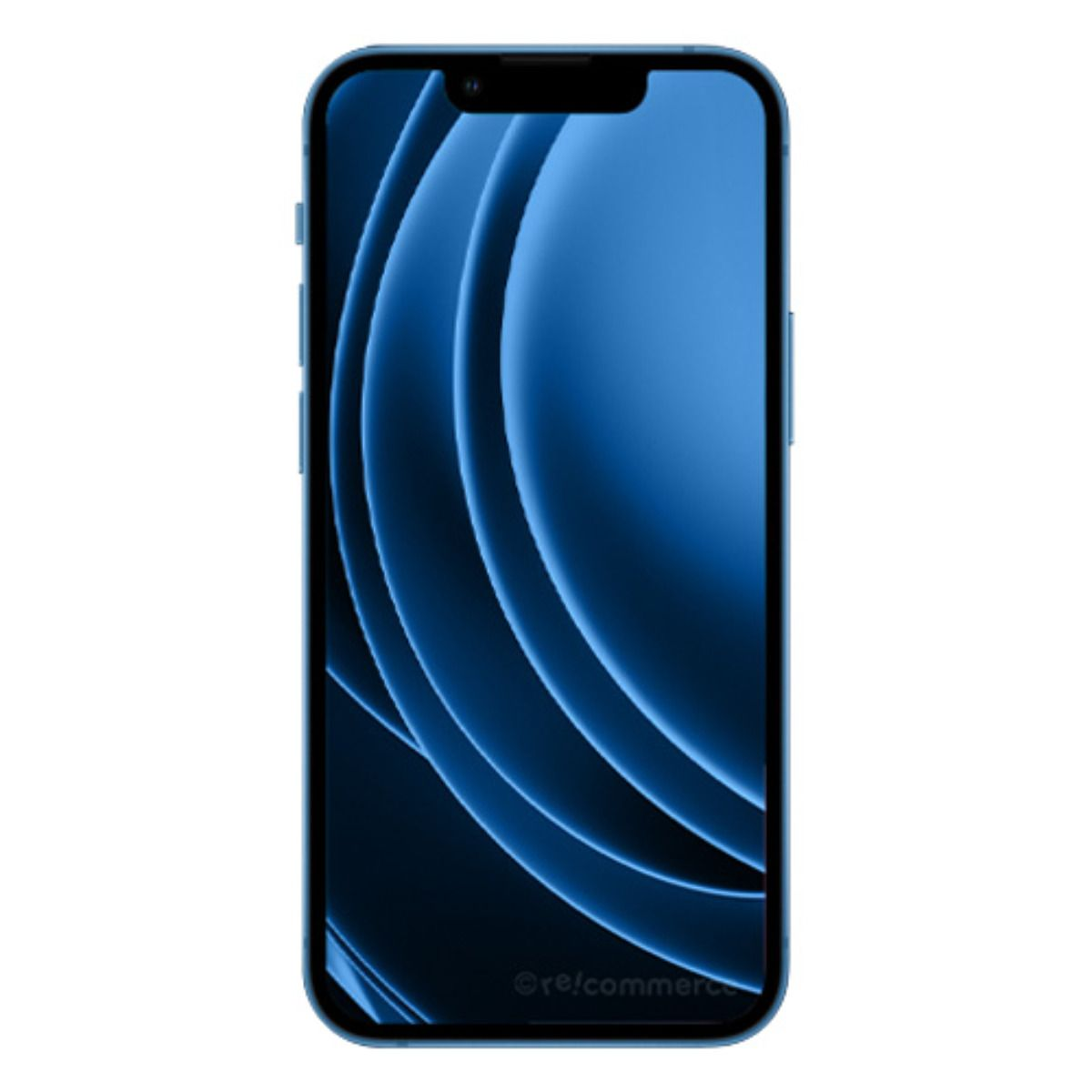 Uno smartphone blu che visualizza uno sfondo curvo.