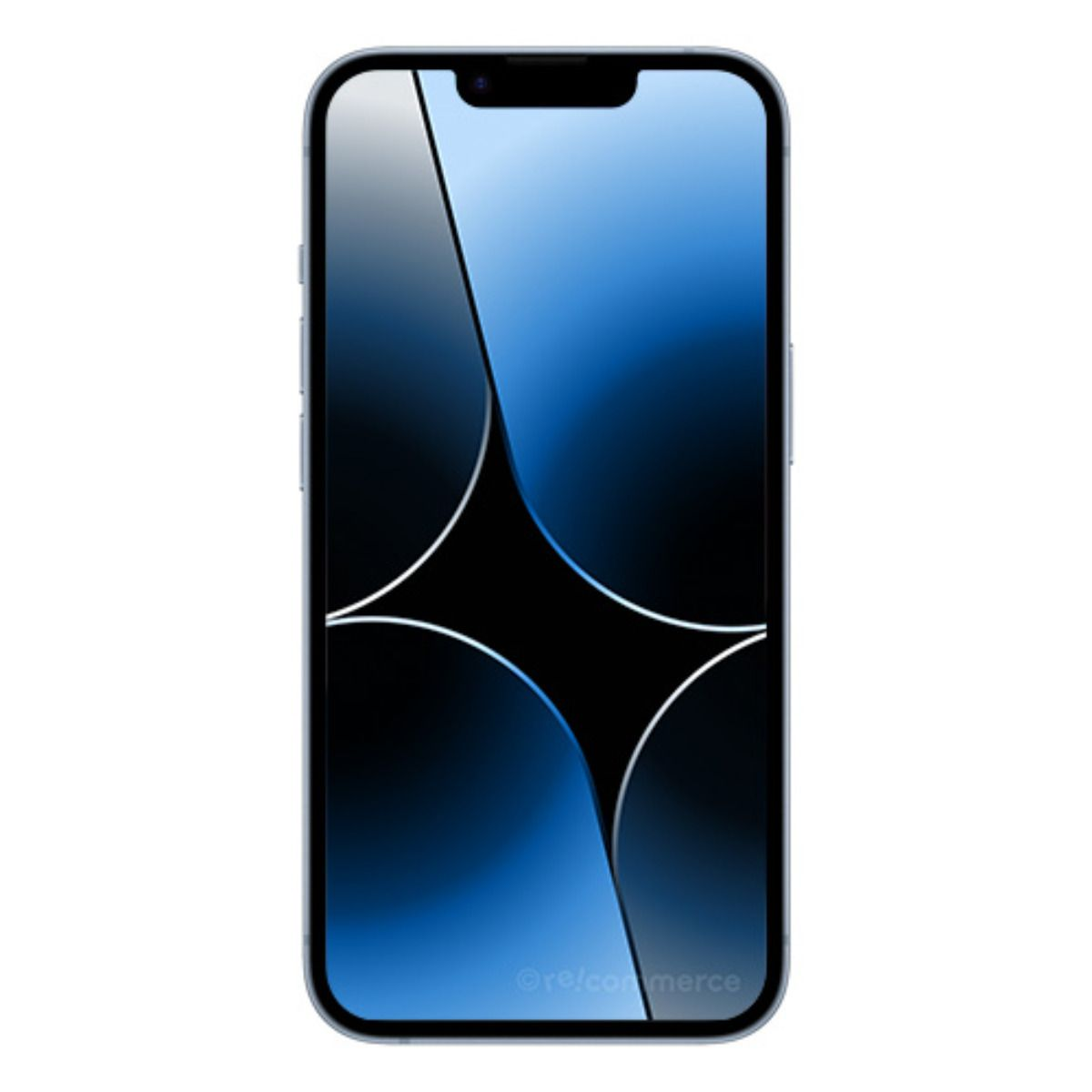 Ein blaues Smartphone mit einem dunklen, abstrakten Hintergrundbild.