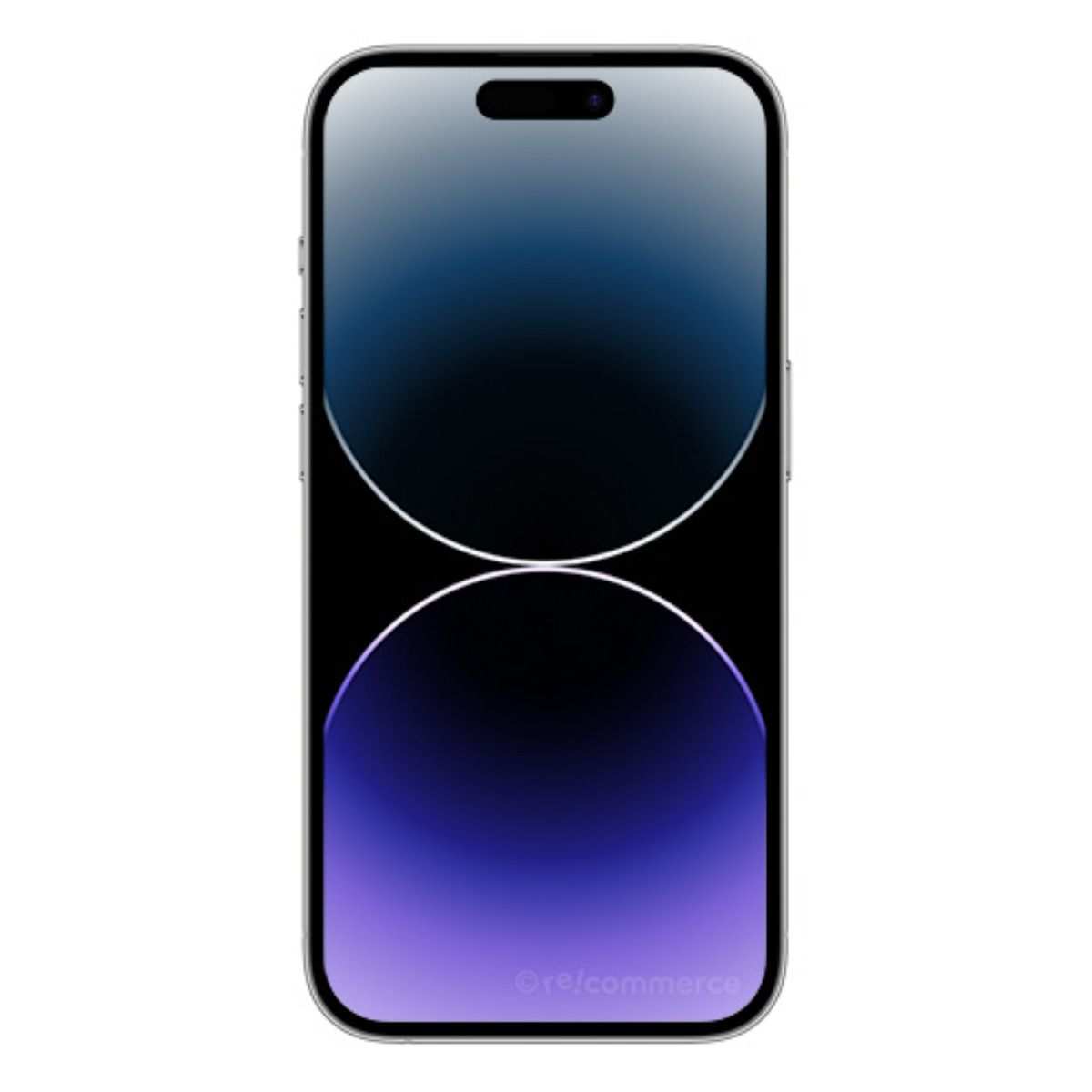 Un elegante smartphone con un degradado púrpura oscuro en su pantalla.
