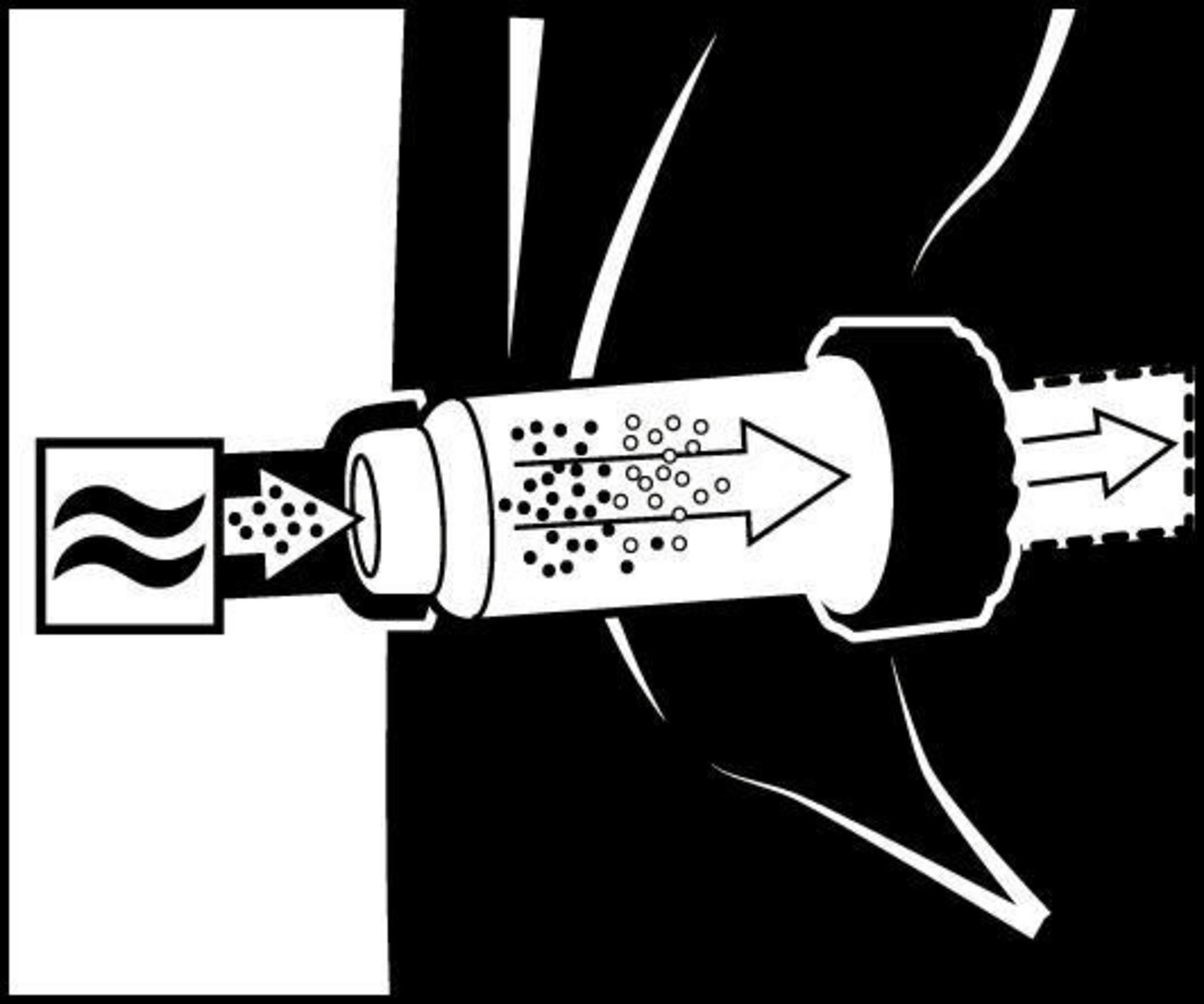 Ilustracja filtra przetwarzającego cząstki od lewej do prawej.
