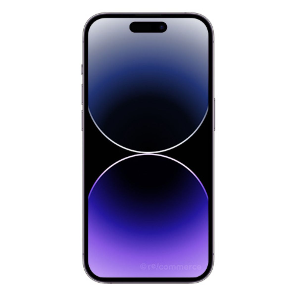 Un smartphone oscuro con un degradado púrpura en su pantalla.