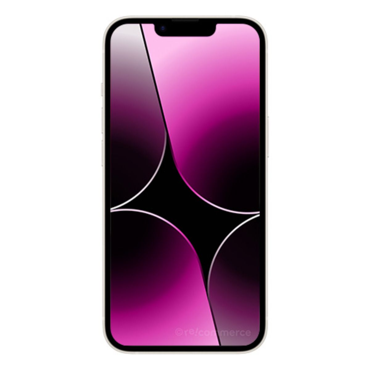 Ein Smartphone mit einem pinken, abstrakten Hintergrund und einer schwarzen Mitte.