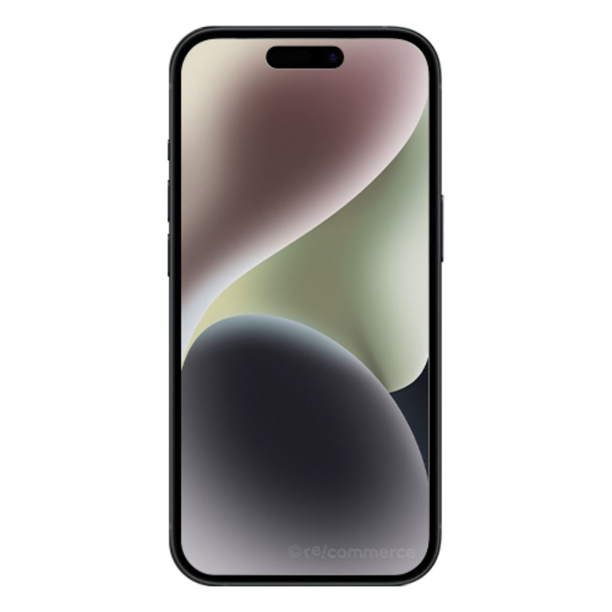 Ein schwarzes Smartphone mit einem abstrakten Hintergrund auf dem Bildschirm.