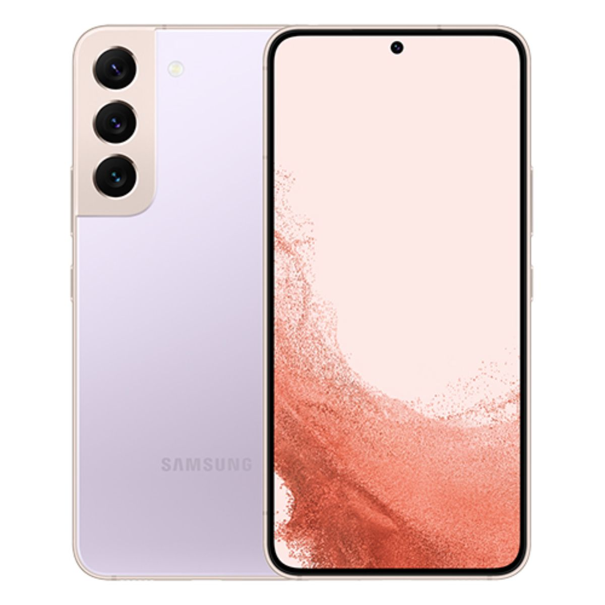 Un smartphone Samsung violet avec trois caméras arrière.