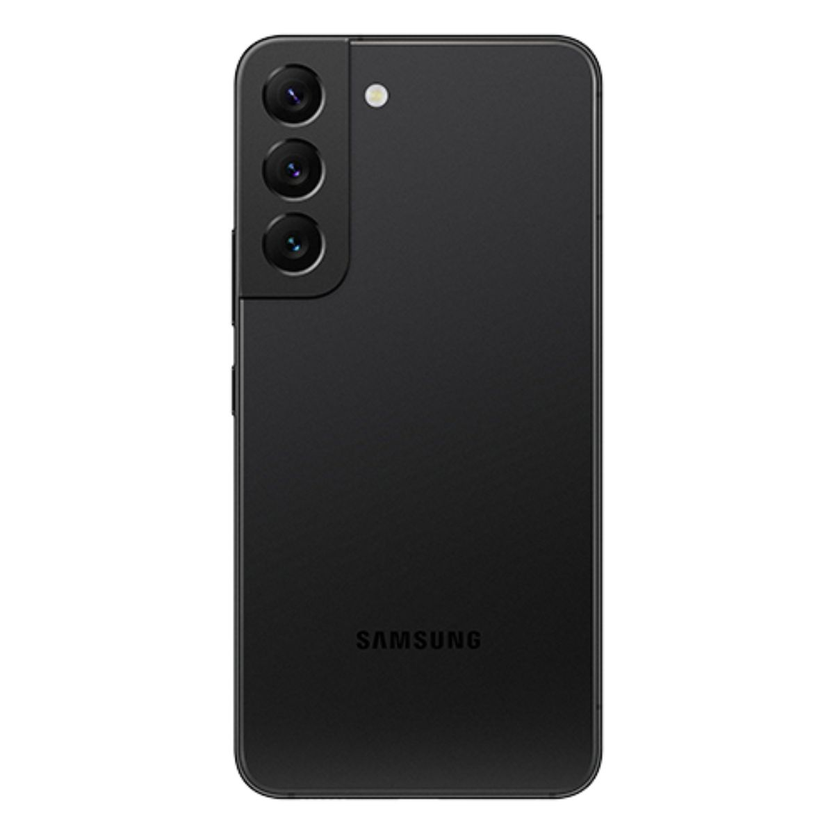 Smartphone noir avec trois caméras et un flash.