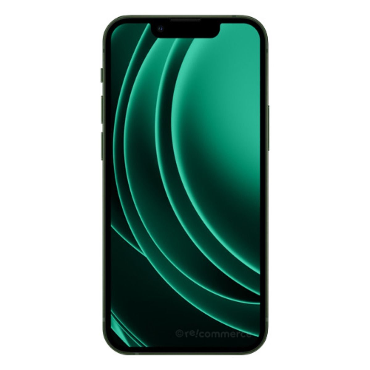 Uno smartphone scuro con uno sfondo verde a linee curve.