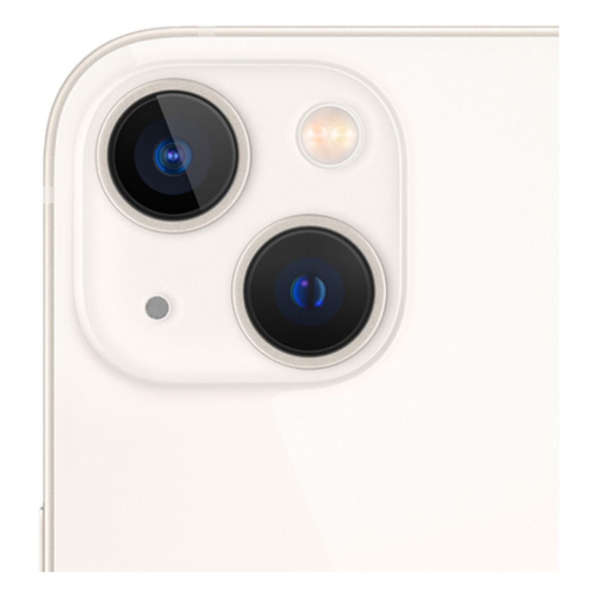 Detailaufnahme der weißen Rückseite eines Smartphones mit zwei Kameralinsen und Blitz.