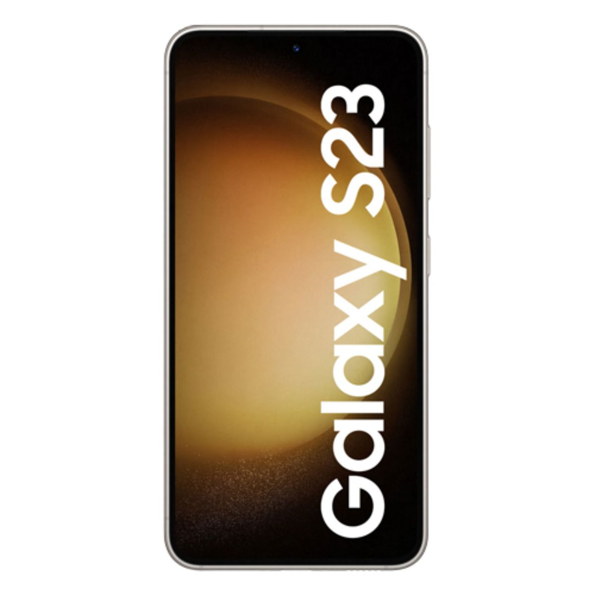 Ein silbernes Samsung Galaxy S23 Smartphone mit Farbverlauf-Hintergrund.
