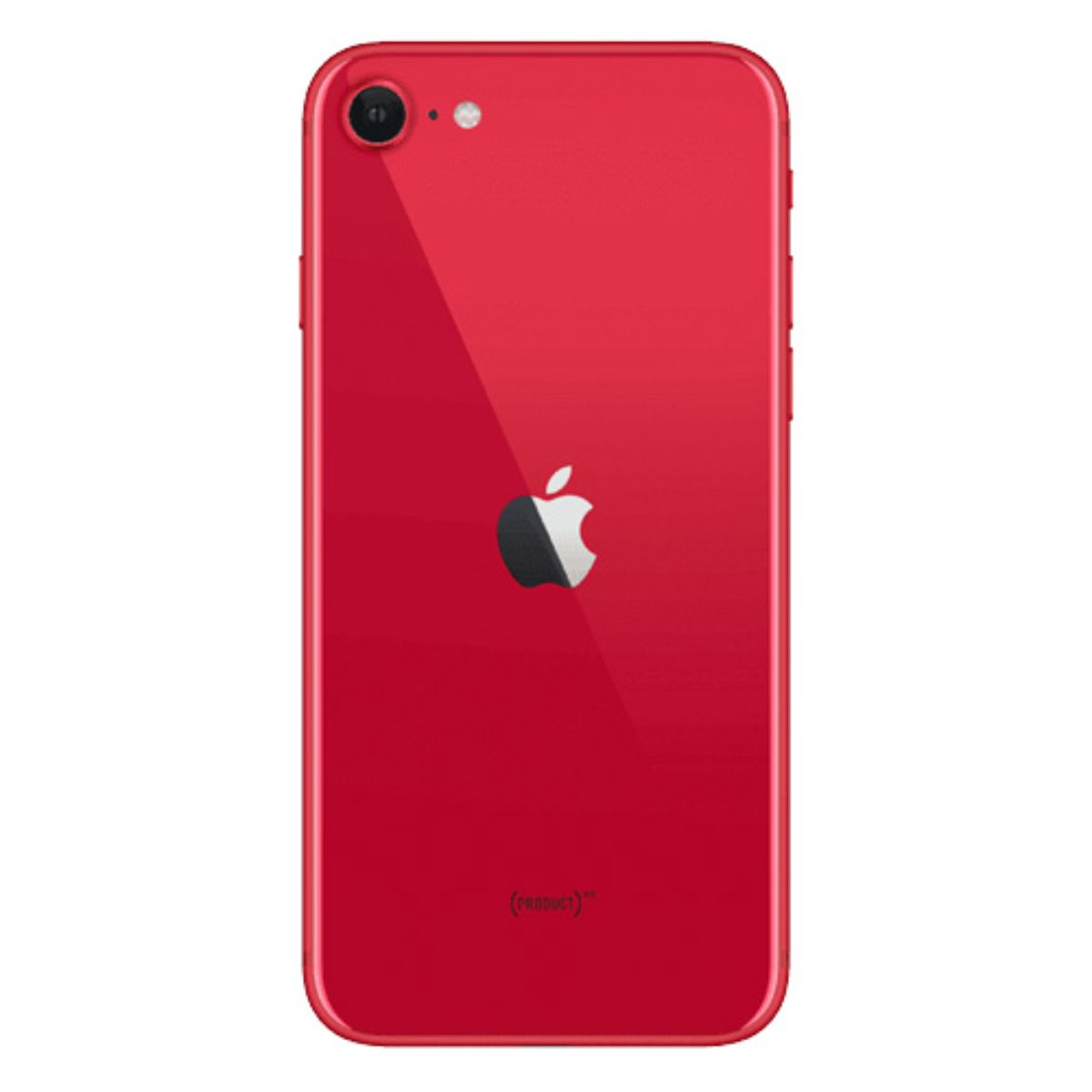 iPhone rosso con logo Apple e fotocamera sul retro.