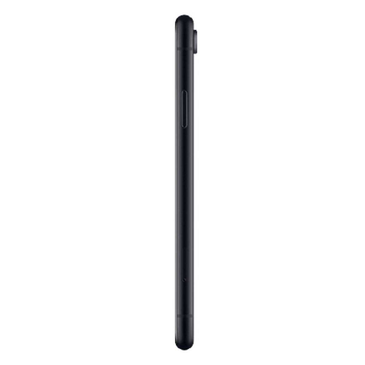 Schwarzes Smartphone im Profil auf weißem Hintergrund.