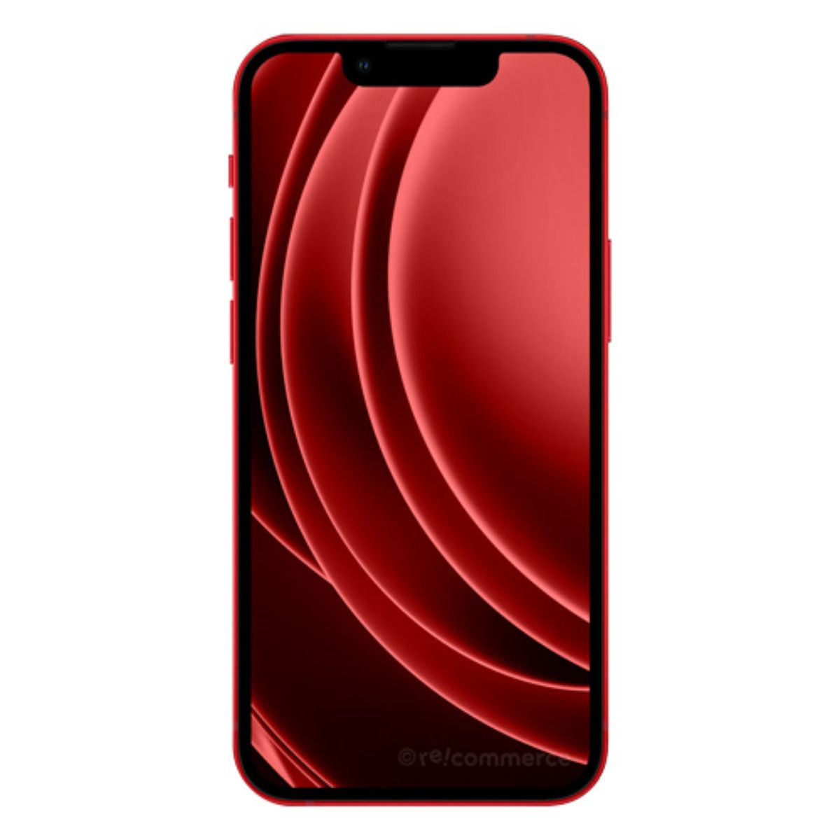 Uno smartphone rosso che mostra un motivo astratto sullo schermo.