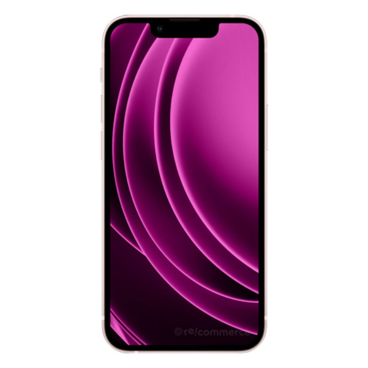 Uno smartphone con uno sfondo viola e linee curve.