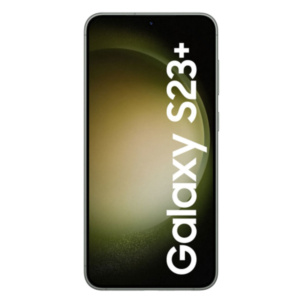 Uno smartphone Samsung Galaxy S23+ con sfondo verde.