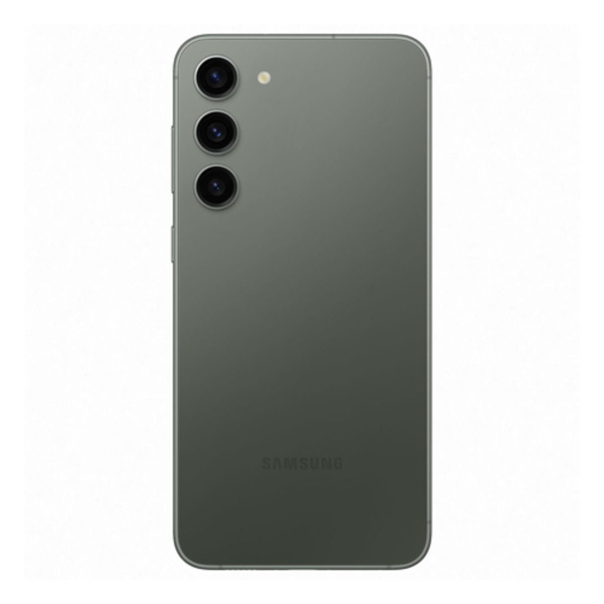Retro di uno smartphone Samsung grigio con tre obiettivi e flash.