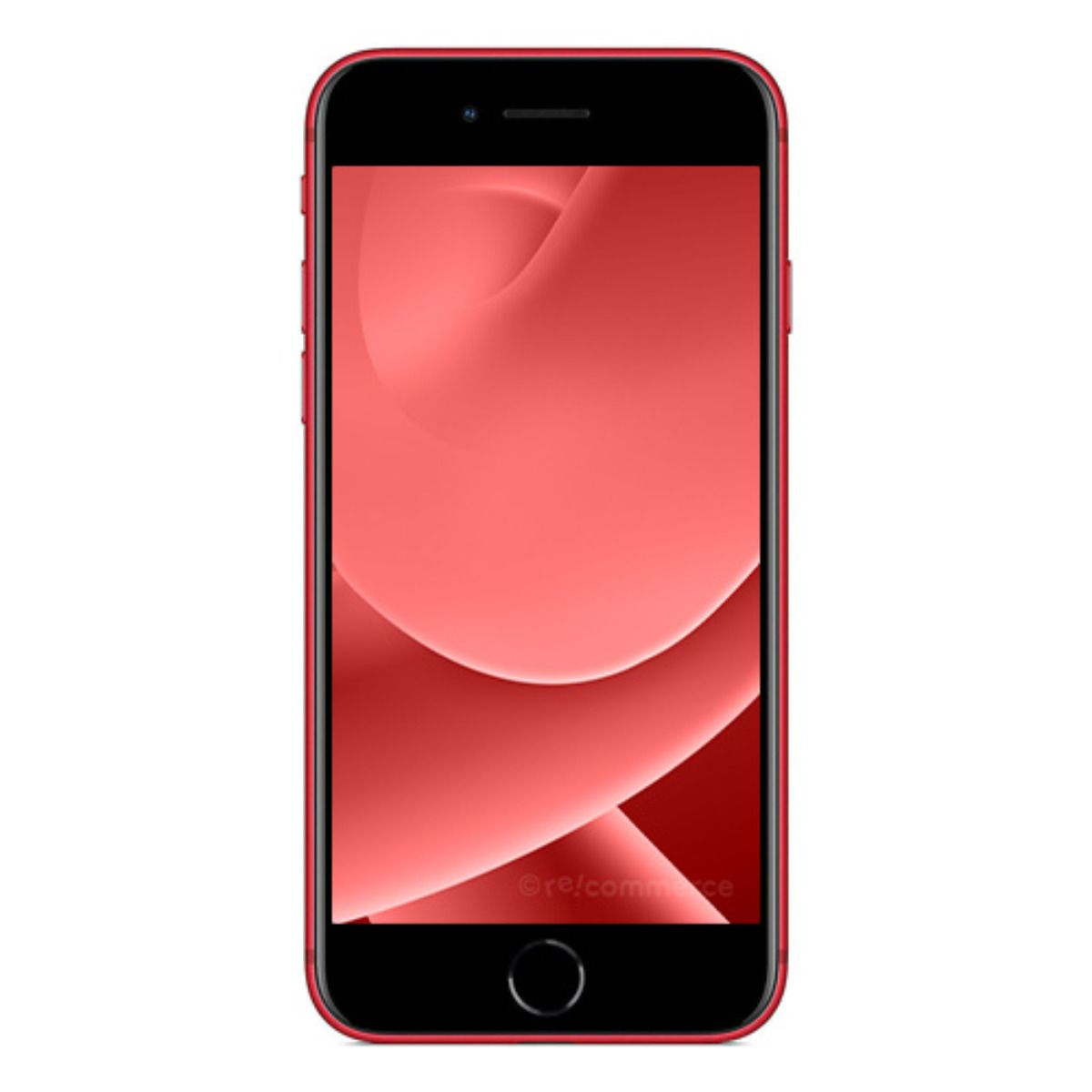 Smartphone rouge affichant des vagues rouges abstraites sur son écran.