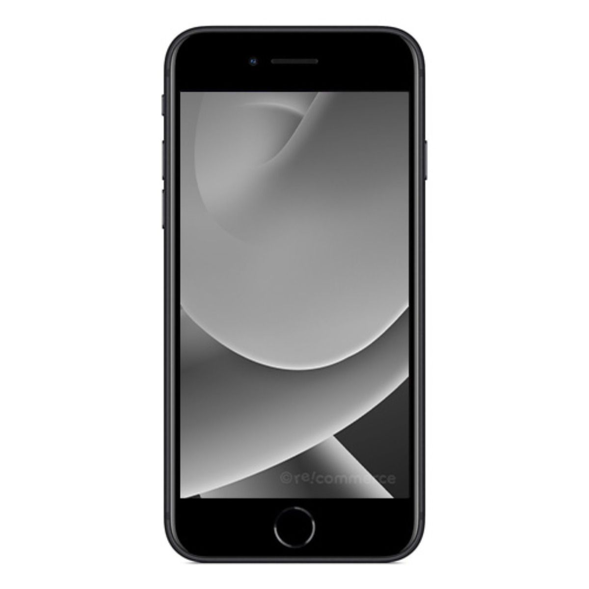 Ein schwarzes Smartphone mit einem grauen, abstrakten Hintergrundbild auf dem Bildschirm.