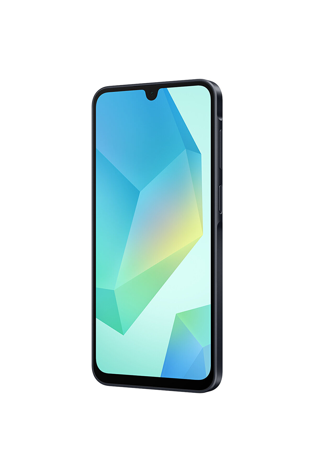 Renkli duvar kağıtlı ve kamera kesintili koyu renk bir akıllı telefon.