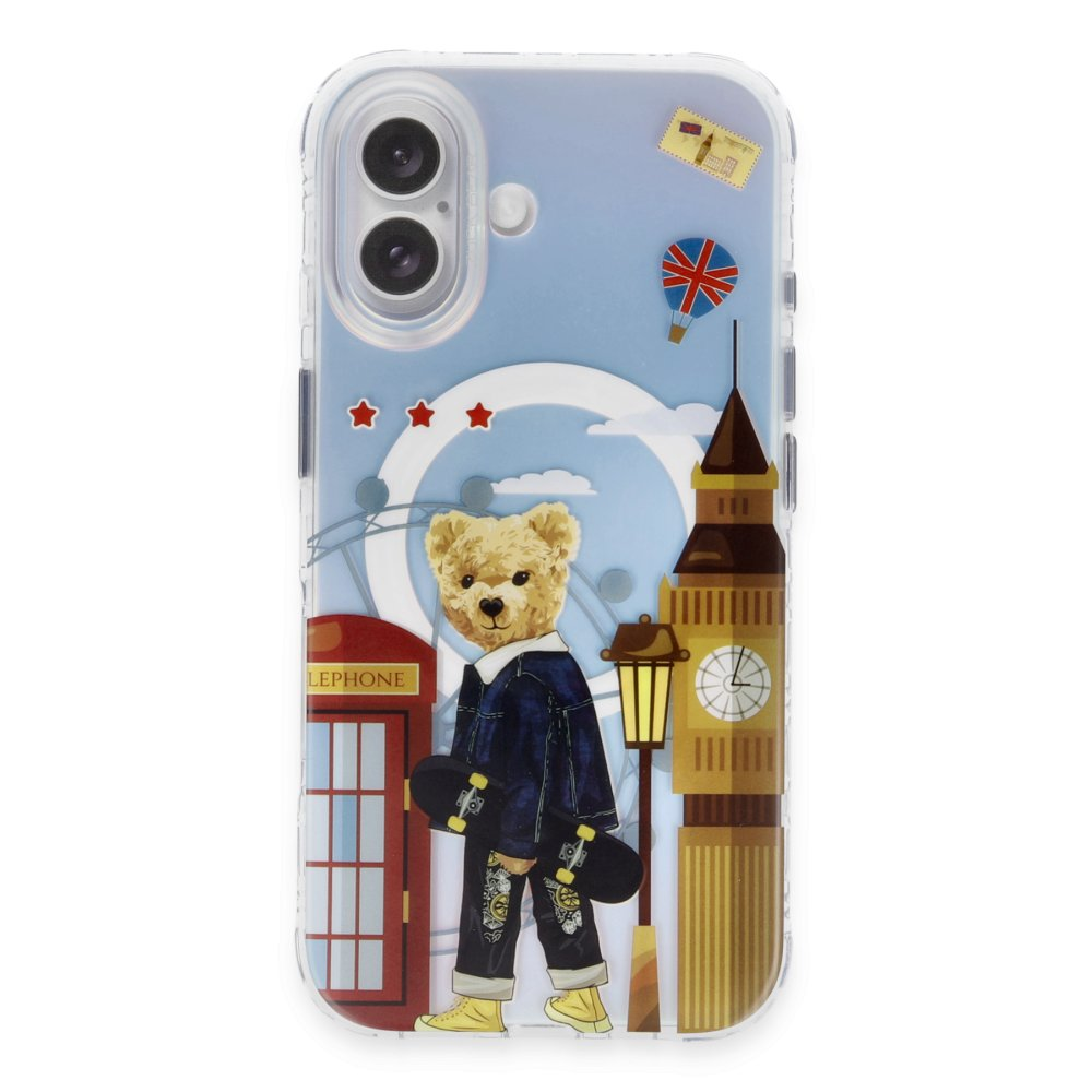 Ayıcık Londra simgeleri önünde: Big Ben, telefon kulübesi, dönme dolap.
