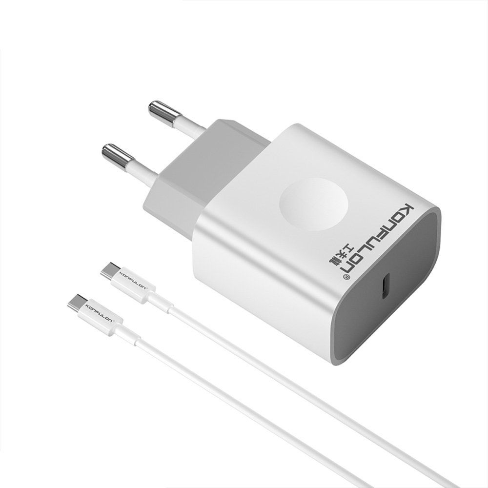 KONFULON C69D Type-C Kablolu 20W PD Seyahat Şarj Cihazı Beyaz